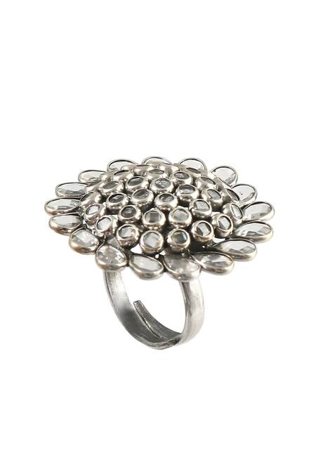 Noor_Silver Plated Stones Checker Studded Ring_Online_at_Aza_Fashions
