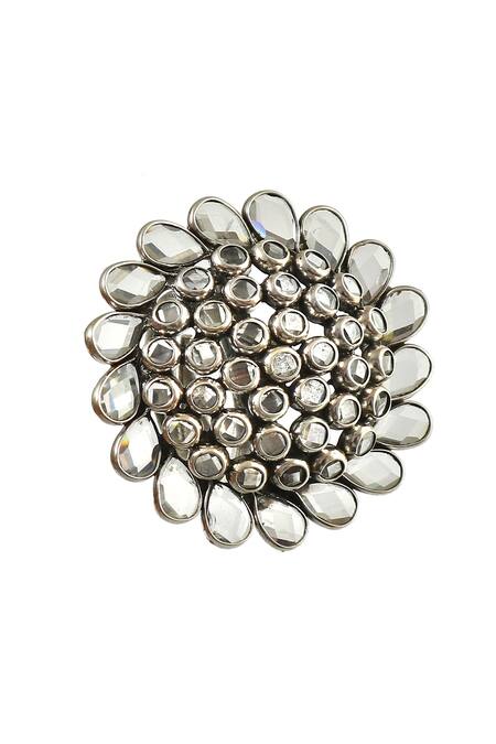 Buy_Noor_Silver Plated Stones Checker Studded Ring_Online_at_Aza_Fashions