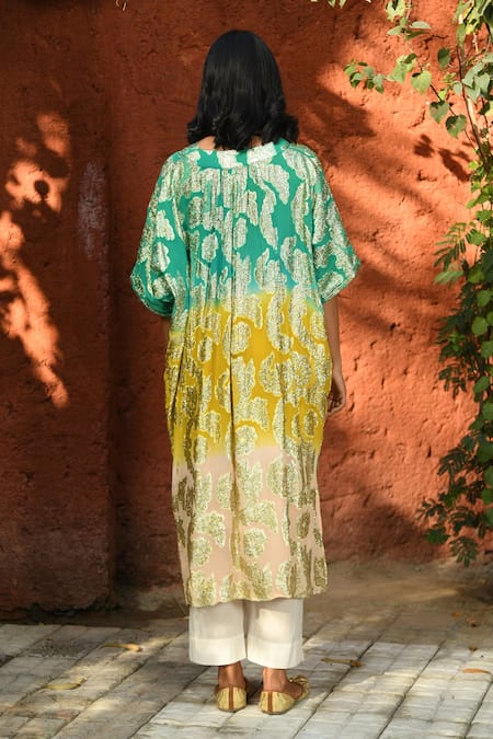 Shop_Nuhh_Multi Color Viscose, Georgette V-neck Joyous Dip Tie Dye Kaftan _at_Aza_Fashions