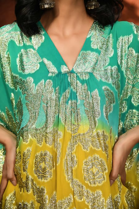 Buy_Nuhh_Multi Color Viscose, Georgette V-neck Joyous Dip Tie Dye Kaftan _Online_at_Aza_Fashions