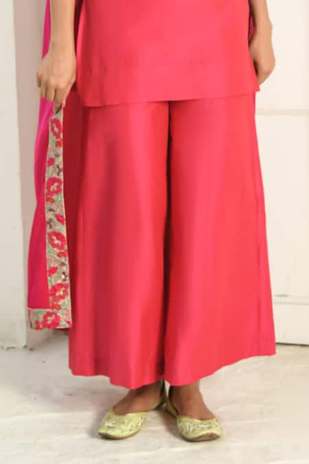 NUHH Pink Silk, Polyester Embroidery Scoop Neck Plain Kurta Flared Pant Set Online at Aza Fashions NUHH_Pink Silk, Polyester Embroidery Scoop Neck Plain Kurta Flared Pant Set _Online_at_Aza_Fashions