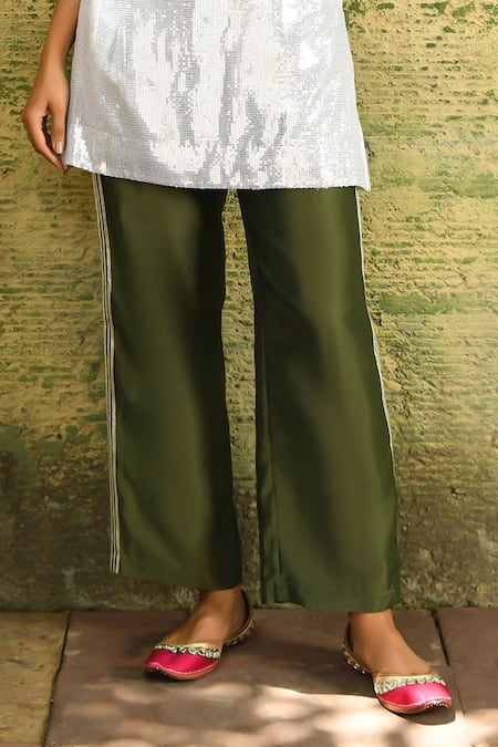 Buy NUHH White Georgette, Chanderi Sequins, Gota Moon And Moods Kurta Flared Pant Set Online at Aza Fashions Buy_NUHH_White Georgette, Chanderi Sequins, Gota Moon And Moods Kurta Flared Pant Set _Online_at_Aza_Fashions