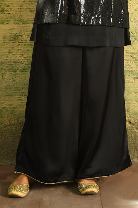 Buy NUHH Black Georgette, Satin, Organza Sequins High Neck Bling Kurta Flared Pant Set Online at Aza Fashions Buy_NUHH_Black Georgette, Satin, Organza Sequins High Neck Bling Kurta Flared Pant Set _Online_at_Aza_Fashions