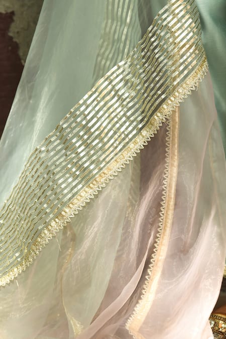 NUHH Green Georgette, Chanderi, Organza Gota Patti, Embellished Kurta Pant Set at Aza Fashions NUHH_Green Georgette, Chanderi, Organza Gota Patti, Embellished Kurta Pant Set _at_Aza_Fashions