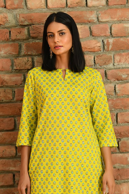 Buy NUHH Green Cotton Embroidery Keyhole Neck Joy Of The Sun Printed Kurta Pant Set Online at Aza Fashions Buy_NUHH_Green Cotton Embroidery Keyhole Neck Joy Of The Sun Printed Kurta Pant Set _Online_at_Aza_Fashions