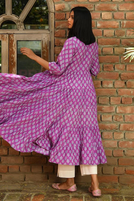 NUHH Floral Bloom Tiered Kurta Pant Set 