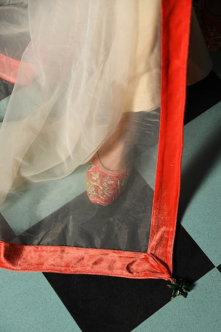 NUHH_Beige Chanderi Stones Round Neck Embellished Kurta Set _at_Aza_Fashions