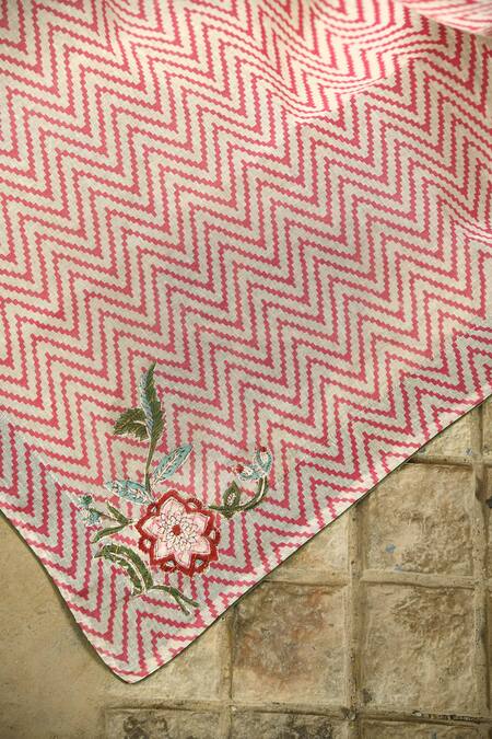 NUHH_Off White Cotton Embroidery Round Neck Flower Pattern Anarkali Pant Set _at_Aza_Fashions