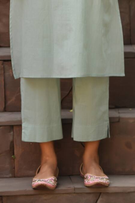 Buy NUHH Green Cotton Embroidery Round Neck Drool On The Cool Kurta Pant Set Online at Aza Fashions Buy_NUHH_Green Cotton Embroidery Round Neck Drool On The Cool Kurta Pant Set _Online_at_Aza_Fashions