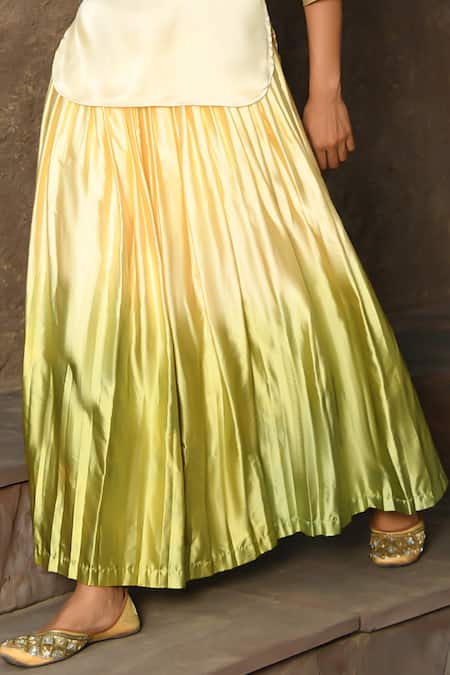 Shop_NUHH_Yellow Satin Embellished Jewel Round Ombre Lehenga Set  _Online_at_Aza_Fashions