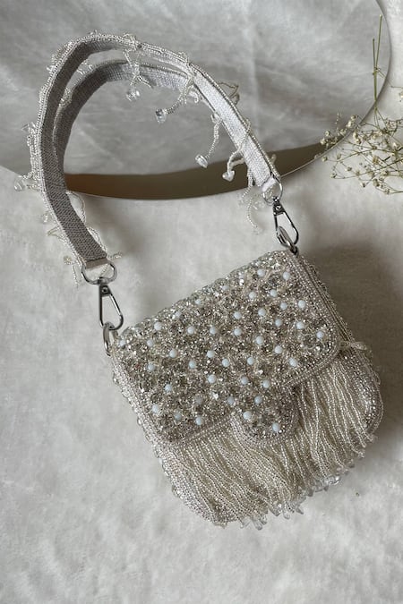 Kreivo By Vamanshi Damania Silver Beaded Mini Handbag 