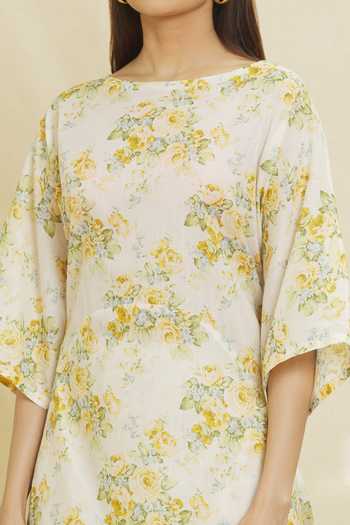 Shop_Khwaab By Sanjana Lakhani_Beige Cotton Round Neck Emma Floral Print Kurta And Pant Set _Online_at_Aza_Fashions