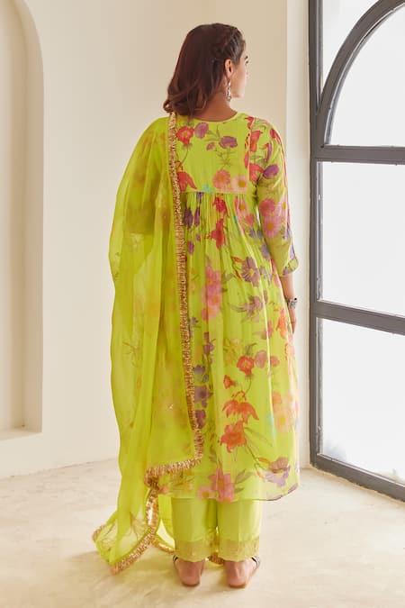 House Of Pink Floral Printed Anarkali Pant Set 