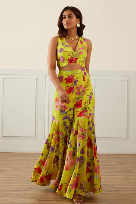 House Of Pink Floral Print Blouse & Sharara Set 