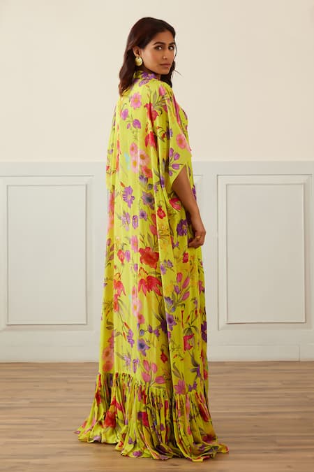 House Of Pink Floret Print Cape Sharara Set 