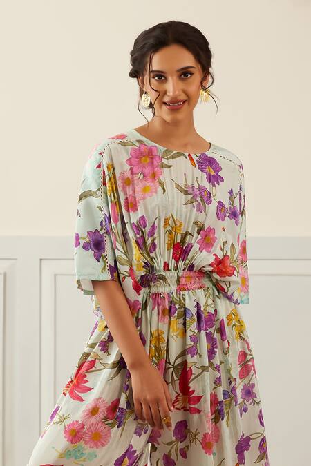 House Of Pink Blue Crepe Round Neck Floral Print Jumpsuit Online at Aza Fashions House Of Pink_Blue Crepe Round Neck Floral Print Jumpsuit _Online_at_Aza_Fashions