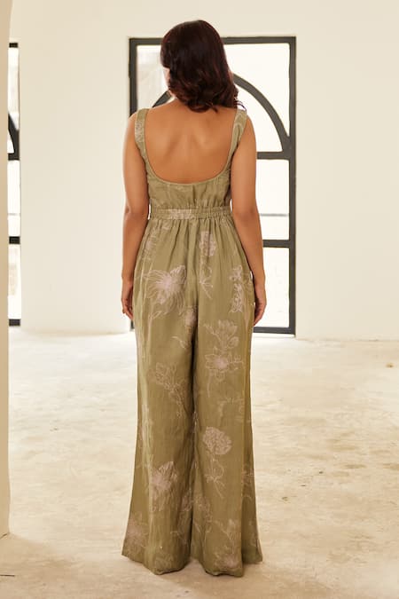 House Of Pink Linen Floral Print Jumpsuit 