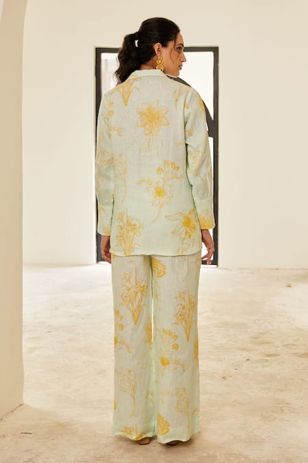 House Of Pink Linen Flower Print Shirt With Trouser 