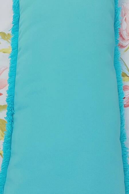 Buy Throwpillow Blue Cotton Fringe Cushion Cover Online at Aza Fashions Buy_Throwpillow_Blue Cotton Fringe Cushion Cover_Online_at_Aza_Fashions