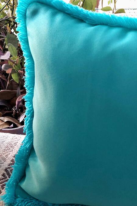Shop Throwpillow Blue Cotton Fringe Cushion Cover Online at Aza Fashions Shop_Throwpillow_Blue Cotton Fringe Cushion Cover_Online_at_Aza_Fashions