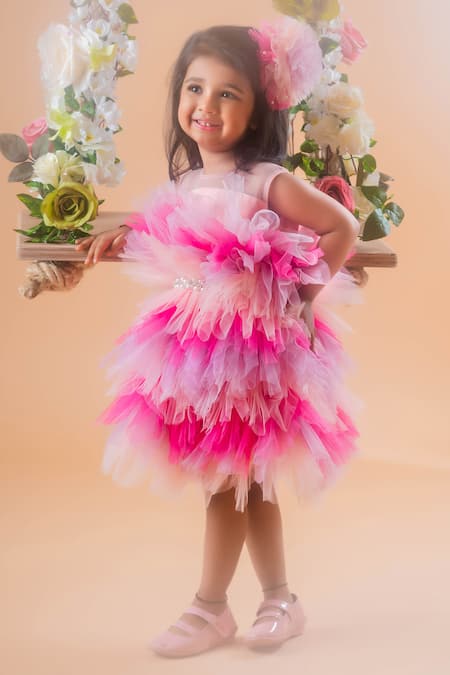 Toplove Pink Net, Taffeta Pearls Ombre Tulle Dress With Hair Accessory Online at Aza Fashions Toplove_Pink Net, Taffeta Pearls Ombre Tulle Dress With Hair Accessory _Online_at_Aza_Fashions