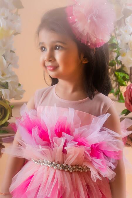 Toplove Pink Net, Taffeta Pearls Ombre Tulle Dress With Hair Accessory at Aza Fashions Toplove_Pink Net, Taffeta Pearls Ombre Tulle Dress With Hair Accessory _at_Aza_Fashions