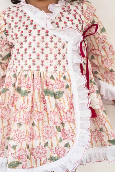 Plumcheeks_Pink Cotton Hand Block Print Floral Dress_Online_at_Aza_Fashions
