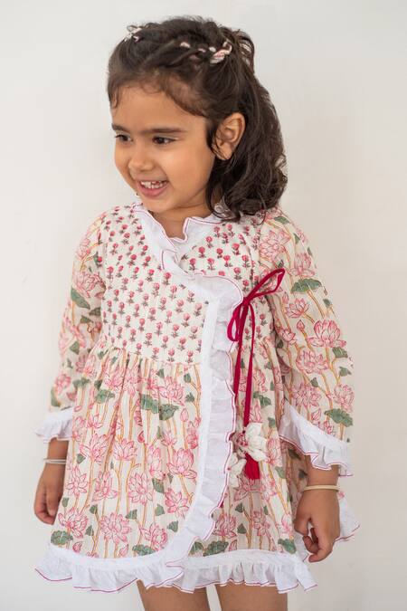 Buy_Plumcheeks_Pink Cotton Hand Block Print Floral Dress_Online_at_Aza_Fashions