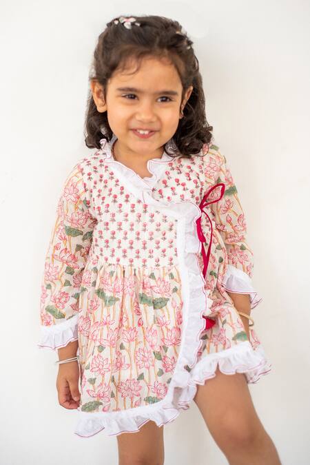 Shop_Plumcheeks_Pink Cotton Hand Block Print Floral Dress_Online_at_Aza_Fashions
