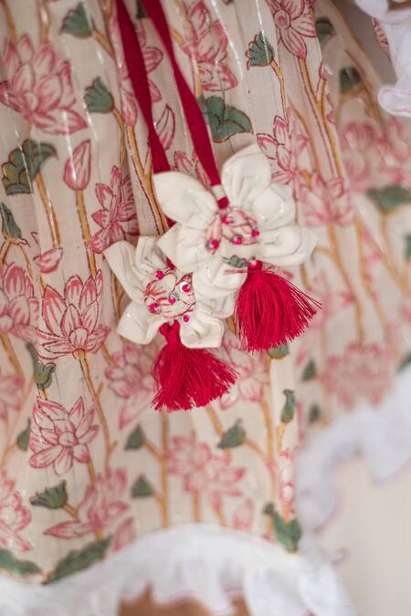 Plumcheeks_Pink Cotton Hand Block Print Floral Dress_at_Aza_Fashions