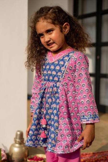 Shop_Plumcheeks_Purple Cotton Hand Block Print Orchid Kurta With Pant_Online_at_Aza_Fashions