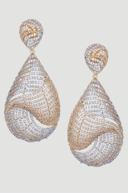 Auraa Trends_Gold Plated Zari, Diamonds Zircons Embellished Earrings _Online_at_Aza_Fashions