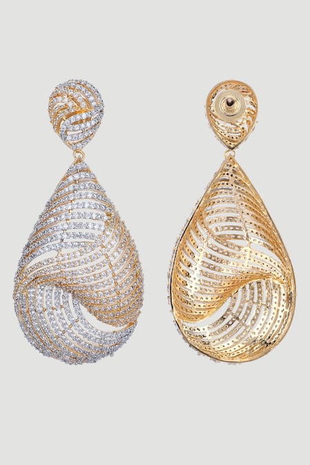 Buy_Auraa Trends_Gold Plated Zari, Diamonds Zircons Embellished Earrings _Online_at_Aza_Fashions