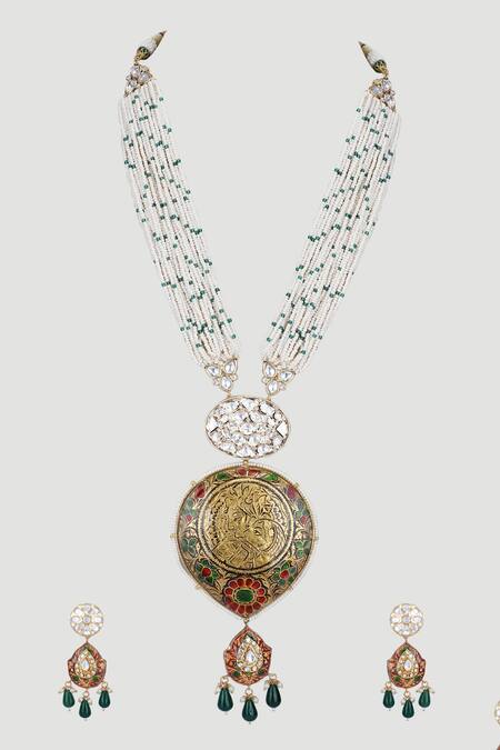 Auraa Trends_Red Beads, Stones And Embellished Necklace Set _Online_at_Aza_Fashions