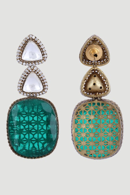 Buy_Auraa Trends_Blue Zari, Diamonds Zircons Embellished Necklace Set _Online_at_Aza_Fashions