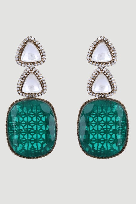 Shop_Auraa Trends_Blue Zari, Diamonds Zircons Embellished Necklace Set _Online_at_Aza_Fashions