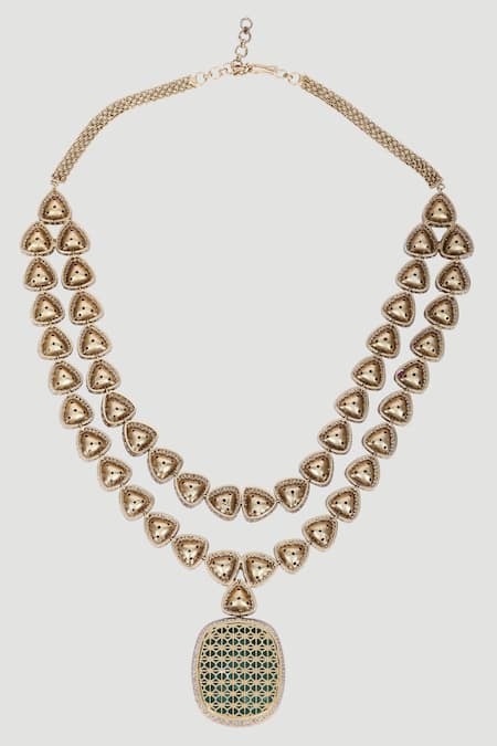 Auraa Trends_Blue Zari, Diamonds Zircons Embellished Necklace Set _at_Aza_Fashions