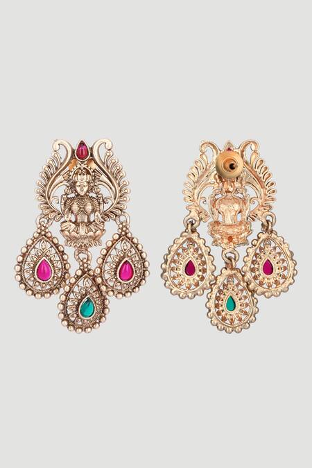 Buy_Auraa Trends_Red Stones Teardrops And Embellished Necklace Set _Online_at_Aza_Fashions