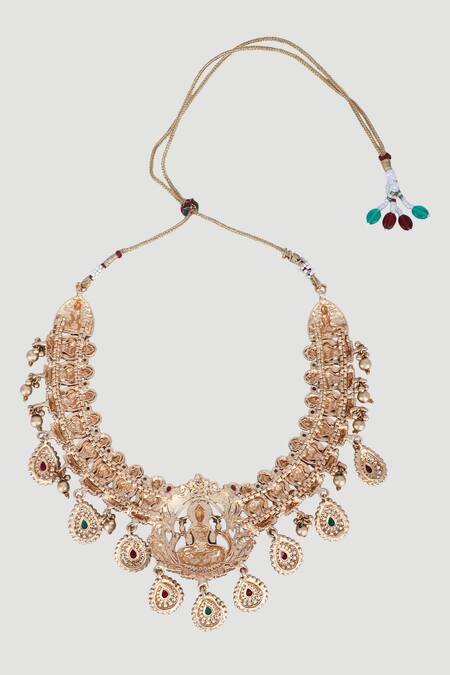 Auraa Trends_Red Stones Teardrops And Embellished Necklace Set _at_Aza_Fashions