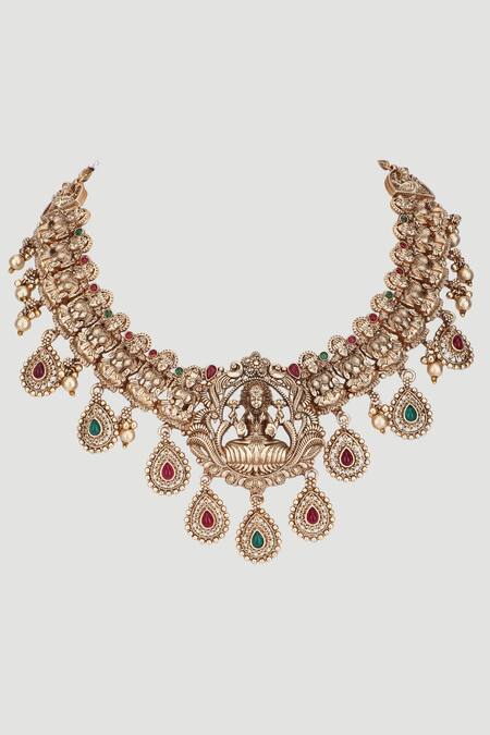 Buy_Auraa Trends_Red Stones Teardrops And Embellished Necklace Set 