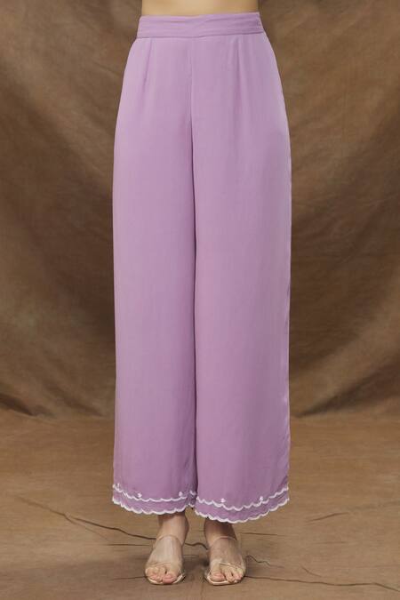 Kanj By Priyanka A Sakhuja Purple Georgette, Chiffon Embroidery Round Neck Floral Linear Kurta Palazzo Set at Aza Fashions Kanj By Priyanka A Sakhuja_Purple Georgette, Chiffon Embroidery Round Neck Floral Linear Kurta Palazzo Set _at_Aza_Fashions