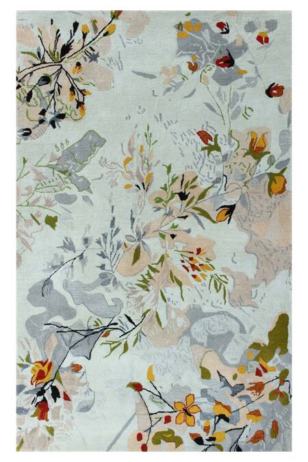 Shop Gharghar Blue New Zealand Wool And Art Silk Hand Tufted Botany Floral Carpet at Aza Fashions Shop_Gharghar_Blue New Zealand Wool And Art Silk Hand Tufted Botany Floral Carpet_at_Aza_Fashions