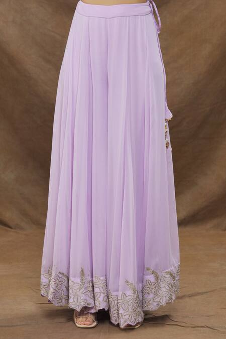 Kanj By Priyanka A Sakhuja_Purple Silk Organza, Silk, Georgette Embroidered Lilac Kurta Sharara Set _at_Aza_Fashions
