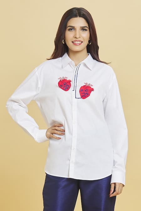 Aiman Placed Heart Pattern Embroidered Shirt 