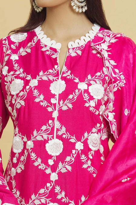 Buy Aiman Pink Cotton Satin, Cotton, Silk Lace, Embroidery Split Blossom Kurta Pant Set Online at Aza Fashions Buy_Aiman_Pink Cotton Satin, Cotton, Silk Lace, Embroidery Split Blossom Kurta Pant Set_Online_at_Aza_Fashions