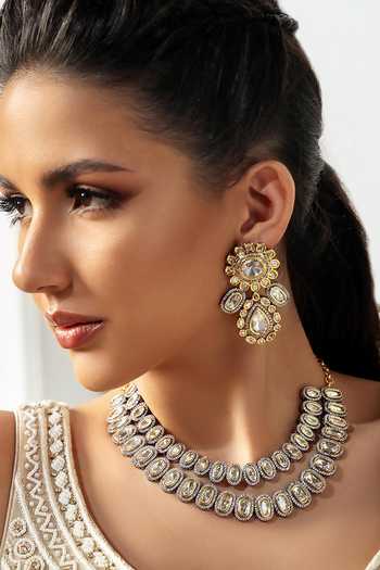 Joules by Radhika_Gold Plated Gota Patti Kundan Polki Embellished Necklace Set_Online_at_Aza_Fashions