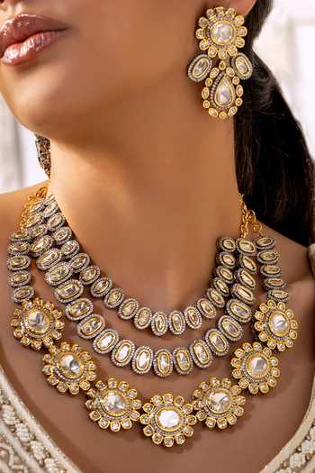 Buy_Joules by Radhika_Gold Plated Gota Patti Kundan Polki Embellished Necklace Set_Online_at_Aza_Fashions