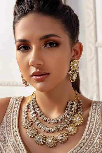 Shop_Joules by Radhika_Gold Plated Gota Patti Kundan Polki Embellished Necklace Set_Online_at_Aza_Fashions