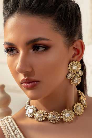 Joules by Radhika_Gold Plated Gota Patti Kundan Polki Embellished Necklace Set_at_Aza_Fashions