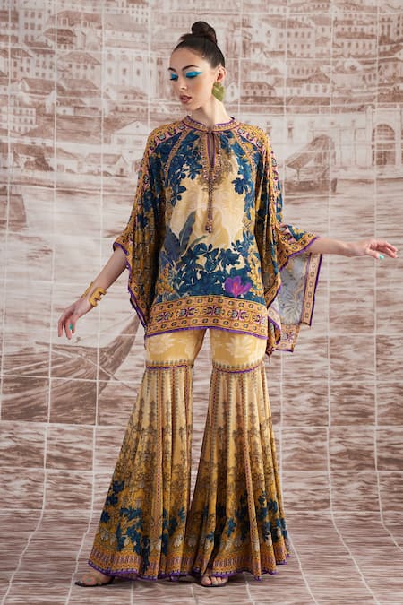 Rajdeep Ranawat Vagator Ramona Silk Printed Poncho & Sharara Set 